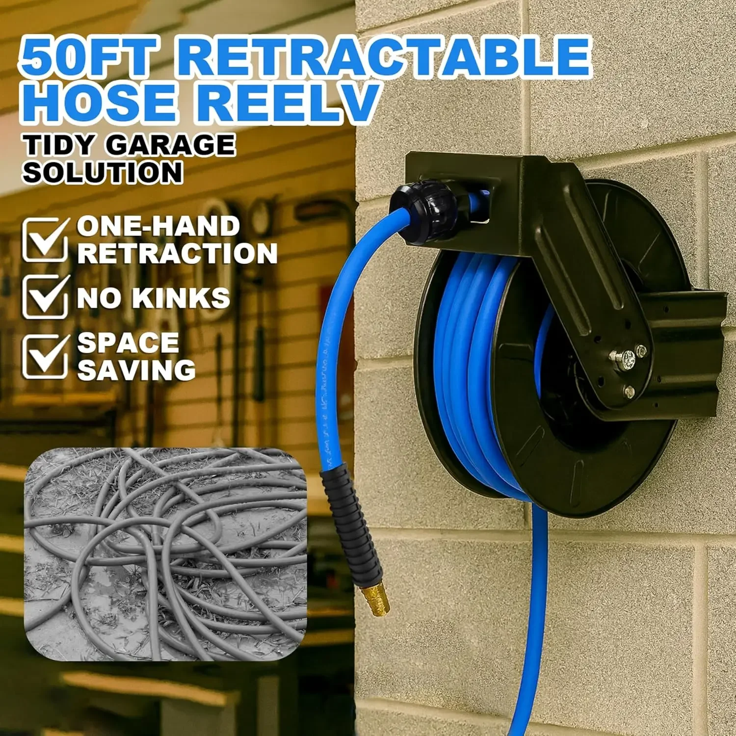 헤비 듀티 자동 감김식 에어 호스 릴, 3/8인치 x  - Air Compressor Air Hose 3/8 Hybrid 50Ft 리뷰 및 가격