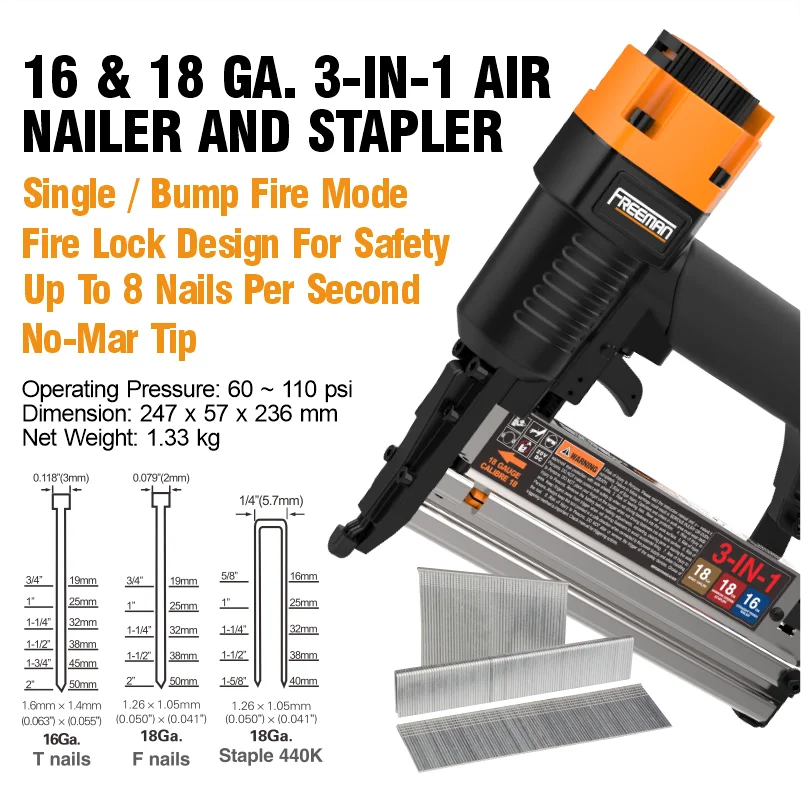 프리먼 16 18 게이지 2인치 3 in 1 공압식 9 - Air Brad Nailer 18 Gauge 2 In 1 리뷰 및 가격
