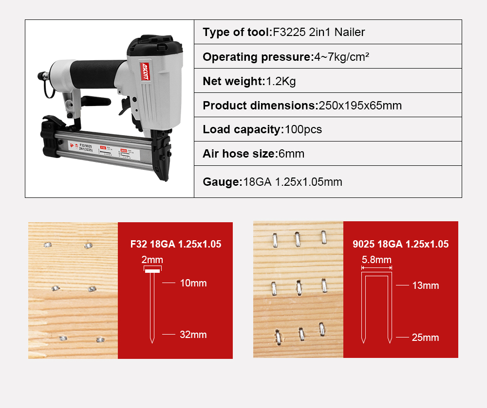 F3225 공압식 2 in 1 네일러 스테이플러 18  - Pneumatic Flooring Nailer Stapler 2 In 1 리뷰 및 가격